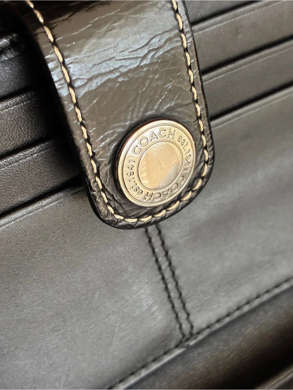 Coach Black and Cream Signature Snap Wallet